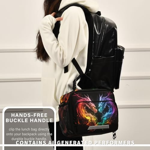 Color Flame Dragon Kids Lunch Box Insulated Lunch Bags Cooler Tote Bag with Removable Shoulder Strap for Boy Girl Student 20847458 - color: Flame Dragon