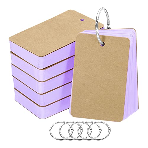 PATIKIL Blank Index Cards with Ring, 300Pcs Colored Blank Flash Card 3.5" x 2" Note Card Study Card for Memory Learning Studying Office Supplies, Purple - color: Purple