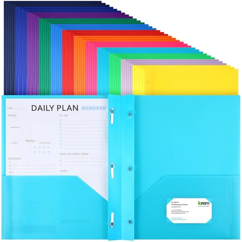 Cholemy 36 Pcs Plastic Pocket Folders with Pockets and 3 Prongs | 2 Heavy Duty Pockets Folders with Prongs, Front Pocket, Card Slot, Letter Size Bulk for School Office Workers (Colorful) - color: Colorful