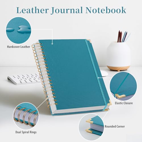 Hardcover Leather Spiral Notebook 8.5" x 11" with Removable Dividers, 300 Pages 5 Subject College Ruled Notebook for Work with Tabs, A4 Spiral Journal for Women Men, School Students Note Taking, Teal - color: 5 Subject Teal