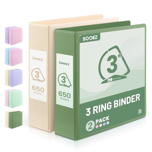 Sooez BinderX 3 Inch 3 Ring Binder, D-Ring Large Binders, Holds 650 Sheets of 8.5x11 Paper, PVC-Free, Customizable View Cover with 2 Inside Pockets, School & Office Supplies, Assorted Pastels, 2-Pack - color: Beige&oliver Green, size: 3-Inch D Ring