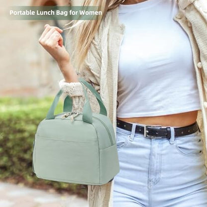 LEDAOU Kids Lunch Bag for Girls, Insulated School Lunch Box, Lightweight | Insulated interior, lightweight design, front pocket, smooth dual zippers, ideal for school and travel - color: Green