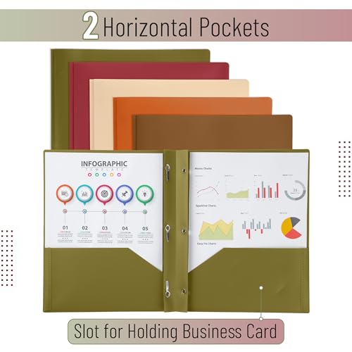 Mr. Pen- Plastic Folders with Pockets and Prongs, 15 Pack, Letter Size | Flexible Plastic Folders with Prongs - color: Autumn Earth Colors, size: 15 Pack