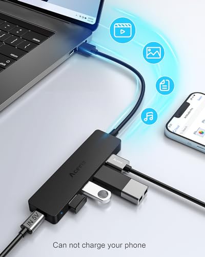 Aceele 4-Port USB 3.0 Hub, Ultra-Slim USB Hub with USB-C Powered Port[Charging/Monitor Not Supported], USB Port for MacBook, Mac Pro, iMac, Mac mini, XPS, PC, Laptop, Flash Drive, Mobile HDD - style: 0.63ft (4A)