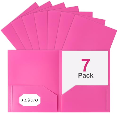 Aegero Plastic Folders with Pockets (7 Pack, Rosered) | Durable Heavy Duty File Folders with Business Card Slot, 2-Pocket Folder for Schoolwork & Office,Letter Size - color: Rosered, size: 1 Set（7pack）