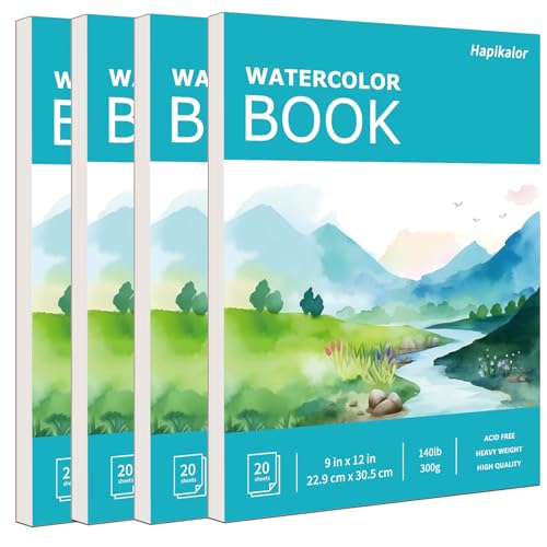 Hapikalor 4-Pack 9"x12"Watercolor Paper Pad, Bulk School Supplies for Kids, Teacher Classroom Must Have, Art Watercolor Paper, Arts & Crafts, Watercolor Pad for Finger Paint, Watercolor Pens, Teal - color: Teal, size: 9" x 12"(Pack of 4) Pad