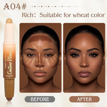 Contour Highlighter Stick，2-in-1 Dual-Ended Cream Bronzer & Highlighter Sticks Pen for Face Body Contouring Makeup- Buildable，Waterproof, Easy to Apply Suitable for Beginners，04Nude Brown+Nude - color: A04#Rich