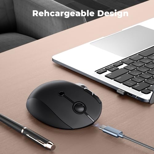 seenda Wireless Trackball Mouse, Ergonomic Bluetooth Rollerball Mouse Rechargeable, 3 Device Connection Optical Mice Adjustable DPI Thumb Control Mice Compatible for PC/Laptop/Windows/Mac - Black - color: Black