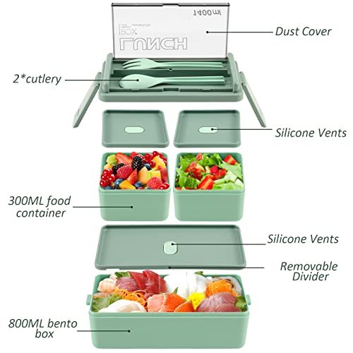 CHZZMS 2 Pack Bento Box Adult Lunch Box,49OZ Leakproof Eco-Friendly Stackable Bento Lunch Box Meal Prep for Dining Out, Work, Picnic, School (green+pink) - color: green+pink