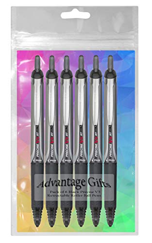Precise V5 RT Retractable Rolling Ball Pens, Extra Fine Point (.5mm), Black Ink, 6-pk; Premium Comfort Grip, include with Plastic Reusable Pouch - color: Black, size: 1 Count (Pack of 6)