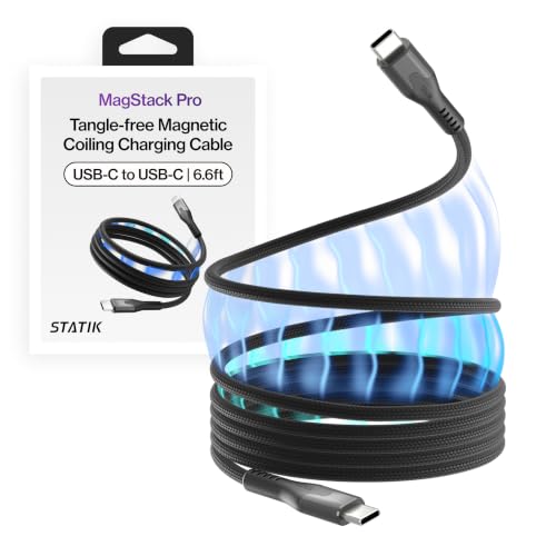 Statik MagStack Pro USB C to USB C Cable, Clutter-Free Magnetic Type C Charger Fast Charging Cord, Magnetic Charging Cable, Compatible with iPhone, iPad & Android, 100W 6FT - color: Black, size: 6ft, style: USB-C to USB-C