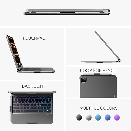 edaiser Swivel Keyboard Case for iPad Pro 11-inch M5 M4 (2025 2024) Gray | 360° Rotatable Protective Cover with Pencil Holder | Multi-Touch Trackpad | RGB Backlit | A3357 A3358 A3359 A2836 A2837 A3006 - color: Space Gray, size: iPad Pro 11" (M4/M5)