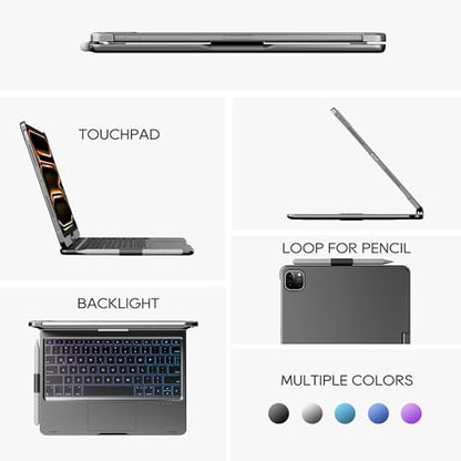 edaiser Swivel Keyboard Case for iPad Pro 11-inch M5 M4 (2025 2024) Gray | 360° Rotatable Protective Cover with Pencil Holder | Multi-Touch Trackpad | RGB Backlit | A3357 A3358 A3359 A2836 A2837 A3006 - color: Space Gray, size: iPad Pro 11" (M4/M5)