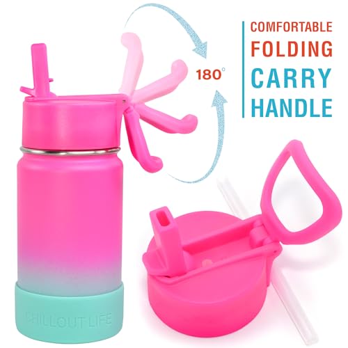 CHILLOUT LIFE 12oz Kids Insulated Stainless Steel Water Bottle with Leak Proof Straw Lid & 144 Stickers - color: Frozen Slushy, style: 12 oz