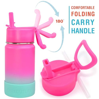 CHILLOUT LIFE 12oz Kids Insulated Stainless Steel Water Bottle with Leak Proof Straw Lid & 144 Stickers - color: Frozen Slushy, style: 12 oz