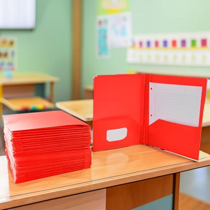 School Smart 2-Pocket Poly Folders with Fasteners, Red, Pack of 25 - color: Red, style: Fasteners