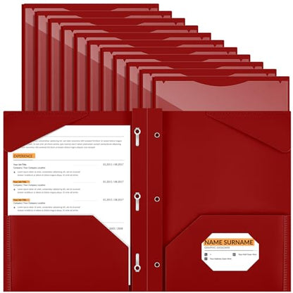 Henoyso 18 Pcs Plastic Folder with Clear Front Pocket and 3 Prong Plastic Folders with Card Slot Pocket Folders with Prongs for School Office (Burgundy) - color: Burgundy