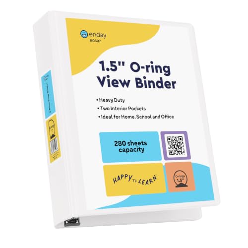 Enday 3 Ring Binder 1.5 Inch, White Heavy Duty Three Ring Binder, 325 Sheets Capacity - 1.5 Inch Binder for Home School and Office - color: White, size: 1.5-Inch