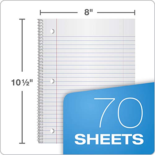 Oxford 1-Subject Notebook, 8 x 10-1/2, Wide Rule, 70 Sheets (65002)