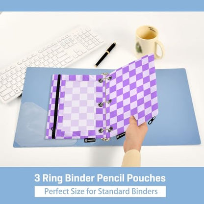 Purple Grid Pencil Pouch for 3 Ring Binder with Zipper 2 Pack Binder Pouches Cosmetic Bag with Clear Window - color: multi-p1
