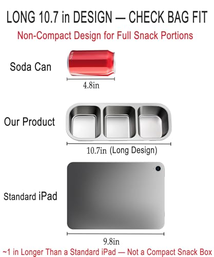 KTKUDY 5 Pack Stainless Steel Snack Containers for Kids & Adults - Large - Leak-Proof 3-Compartment Stackable Snack Lunch Boxes for School, Work & Travel - size: 5 Pack-3 Sections