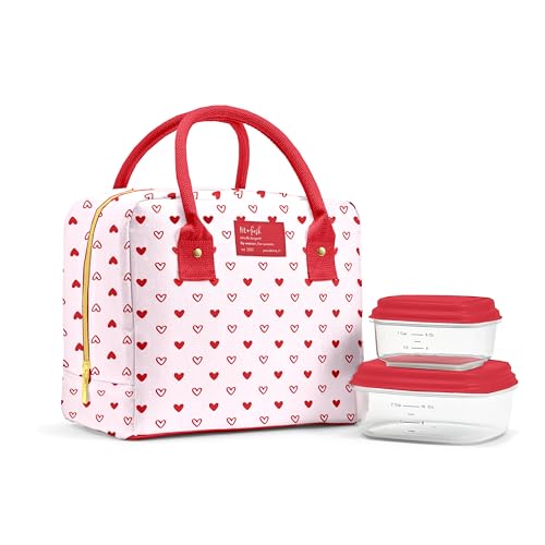 Fit & Fresh Lunch Bag For Women, Insulated Womens Lunch Bag For Work, Leakproof & Stain-Resistant Large Lunch Box For Women With Containers, Zipper Closure Bloomington Lunch Bag, Hearts - color: Heart Print