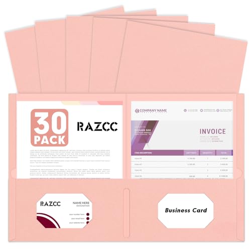 Two Pocket Folders, RAZCC 30 Pack File Folders with Pockets Fit Letter Size Paper, Thick Paper File Folder for School Office Business Home (Pink) - color: Pink