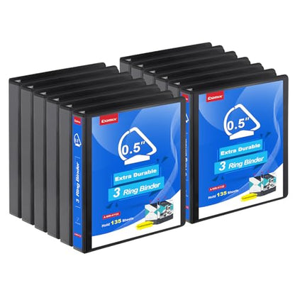 COMIX Heavy Duty 0.5 inch Slant-D Ring View Binder, 1/2 inch 3 Ring Binders, Hold 125 Sheets of 8.5" x 11" Paper, 12 Pack (Black) - color: Black, size: 1/2 inch, style: 12 Pack