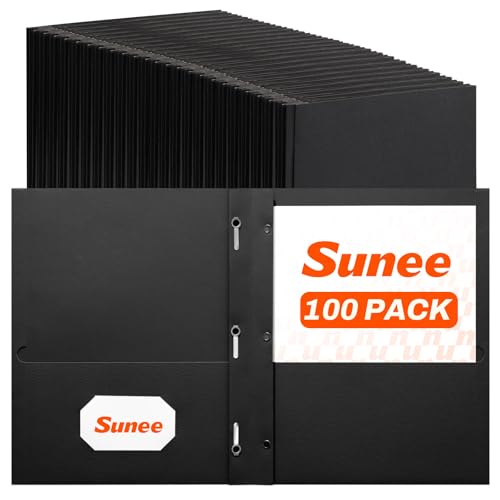 SUNEE 2 Pocket Folders with Prongs (100 Pack, Black), Paper Folders with 2 Pockets and 3 Prongs Fit Letter Size Paper, Folders with Prongs for School Office Home Business - color: Black