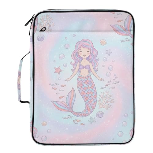 Zipper Binder Case with Handle, Portfolio Organizer 3 Ring Binder, Accordion 6-Tab Expanding File Folder Multiple Pockets Home School Office Documents Storage, Pastel Mermaid Princess - color: Multicolor 8