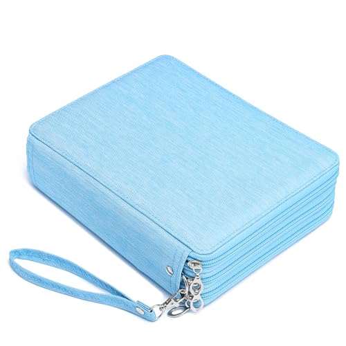 YOUNGCOL Deluxe Oxford Fabric Colored Pencil Case - 120 Slots Pencil Holder with Handle Strap Large Capacity Pencils Box - color: Blue, size: 120 Slots