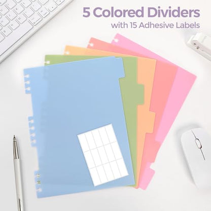 SKYDUE 5 Subject Notebook with Dividers and Tabs, 8" x 10" College Ruled Notebook for Work, 300 Pages Spiral Journal for Women, Purple - color: Purple