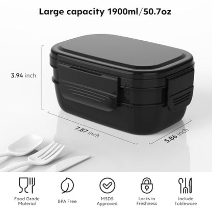 HOMETALL Bento Box Adult, Lunch Box Containers for Men Women with 8 Compartments, Lunch Containers with Utensils, 51 OZ/1900ML, Microwave & Dishwasher Safe - color: Black