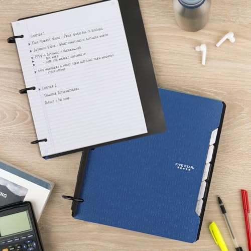 Five Star Flex Refillable Notebook + Study App, College Ruled Paper and 1-1/2 Inch TechLock Ring Binder with Pockets, Tabs and Dividers, 300 Sheet Capacity, Pacific Blue (29324AD2) - color: Pacific Blue, size: 1 Pack