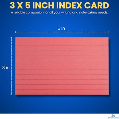 1InTheOffice Index Cards 3x5, Colored Index Cards, Lined, Cherry Red, 400 Pack