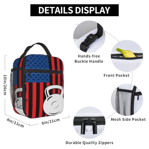 Kettlebell Fitness American Flag Lunch Bag 10In | Insulated Lunch Box Reusable Tote Bag For Picnic Office For Women Men - color: Style 5