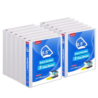 COMIX Heavy Duty 0.5 inch Slant-D Ring View Binder, 1/2 inch 3 Ring Binders, Hold 125 Sheets of 8.5" x 11" Paper, 12 Pack (White) - color: White, size: 1/2 inch, style: 12 Pack