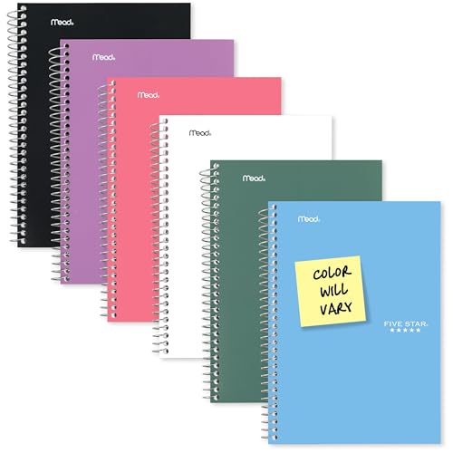 Five Star Small Spiral Notebook, 5 Subject, College Ruled Paper, 180 Sheets, 9-1/2" x 6", Color Will Vary, 1 Count (06184)