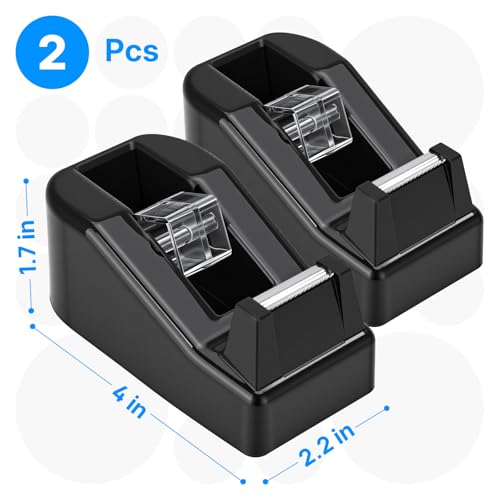 OWLKELA Desktop Tape Dispenser, Non-Skid Base for Office, Home and School, 2 Pack Tape Holder, 1.7 x 4 x 2.2 Inches Each, Black (Tape Not Included) - color: Black, size: 2 Pcs