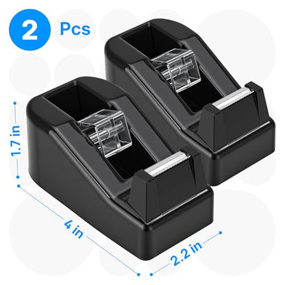 OWLKELA Desktop Tape Dispenser, Non-Skid Base for Office, Home and School, 2 Pack Tape Holder, 1.7 x 4 x 2.2 Inches Each, Black (Tape Not Included) - color: Black, size: 2 Pcs