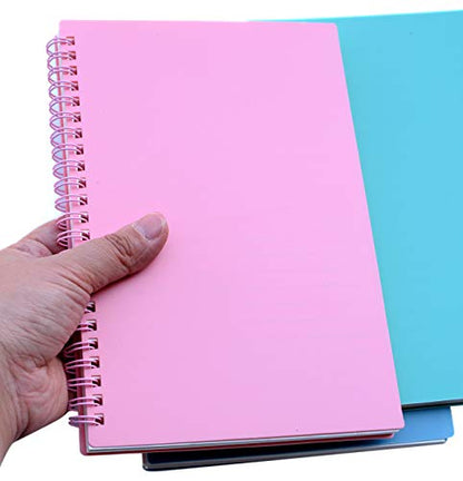 Yansanido Spiral Notebook, 3 Pcs A5 Thick Plastic Hardcover 8mm Ruled 3 Color 80 Sheets -160 Pages Journals for Study and Notes (Light Pink,Light Green,Light Blue, A5 5.7" x 8.3"-Ruled)