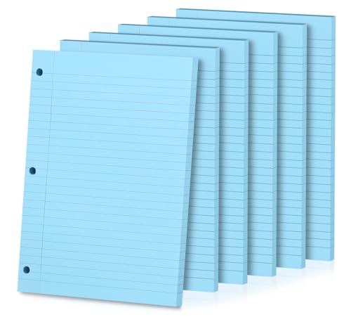 Loose Leaf Paper, 300 Sheets, Wide Ruled, 8" x 10.5", 6 Pack, 70gsm Notebook Paper Filler Sheets, 3 Hole Punched, 50 Sheets/Pack, Wide Ruled Office Filler Writing Notepads for 3 Ring Binder, Blue - color: Blue