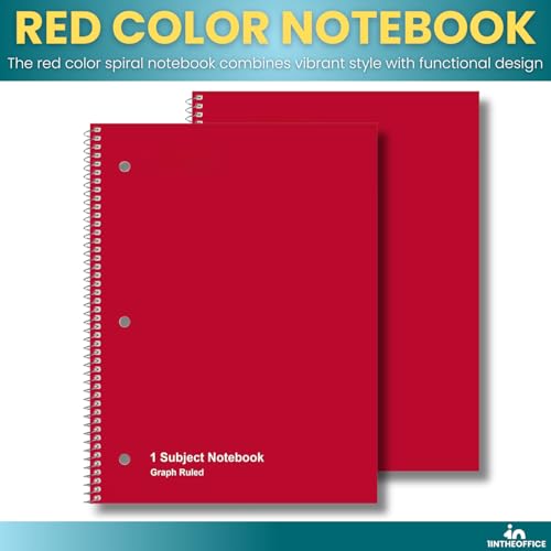 1InTheOffice Graph Ruled Spiral Notebook, 1 Subject Notebook, Wirebound Graph Paper Notebook 8 x 10.5 Inch, 70 Sheets, 5 Squares Per Inch, 3 Hole Punched