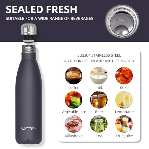 WATERSY Stainless Steel water bottles,17oz/500ml Insulated Water Bottles,Dark Purple metal water bottle Keeps Drink Cold and Hot,BPA Free kids water bottles for School,Gym,Travel,Sports - color: Dark Purple