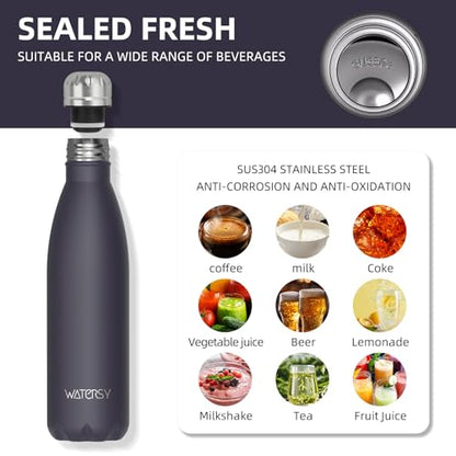 WATERSY Stainless Steel water bottles,17oz/500ml Insulated Water Bottles,Dark Purple metal water bottle Keeps Drink Cold and Hot,BPA Free kids water bottles for School,Gym,Travel,Sports - color: Dark Purple