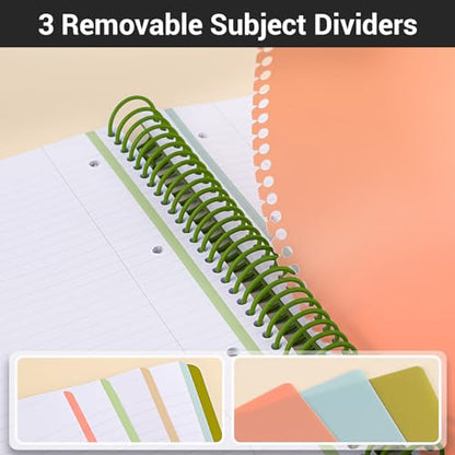 EUSOAR College Ruled Notebook, Large A4 9.25" x 11.7" Lined 3 Subject Spiral Notebook with Pockets, Cute Women Journal Notebook 240 Pages 90gsm Thick Paper Notebook for Office School Supplies-Green - color: Green, style: A4 Lined