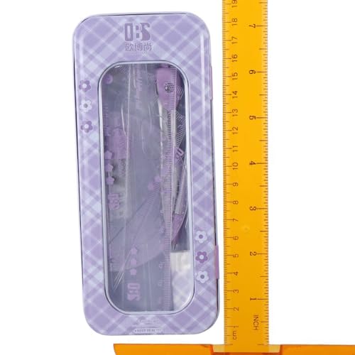 okhobby 8 Pieces Metal Geometry Set, Compass Math Compass and Protractors Geometry with Storage Case, Purple