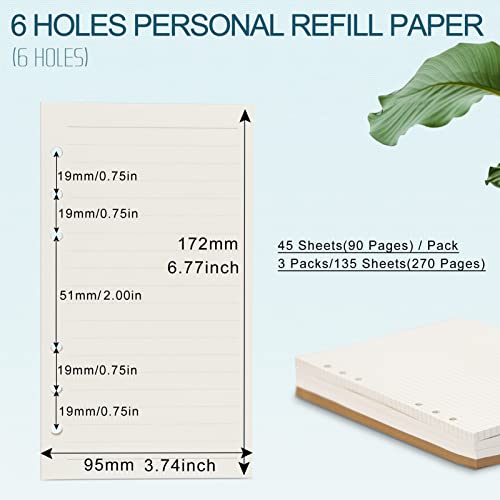 A6 Refill Paper, [3 Pack] Toplive 100GSM Thick Refillable Paper 6 Hole Filler Inserts Loose Leaf Paper 135 Sheets (270 Pages) for 6 Ring Binder Journal Notebook-Lined Paper - style: Line 3 Pack