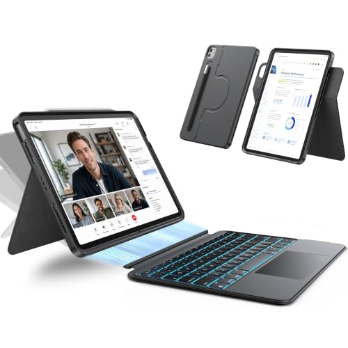 HOU Keyboard case for iPad Pro 11 inch M5 2026/M4 2025 Case with Keyboard,Rotatable & Magnetic Detachable, Multi-Touch Trackpad,7 Colors Backlight,Pen Holder,Full Protection Cover, Black - color: Black, size: For iPad Pro 11" M5/M4