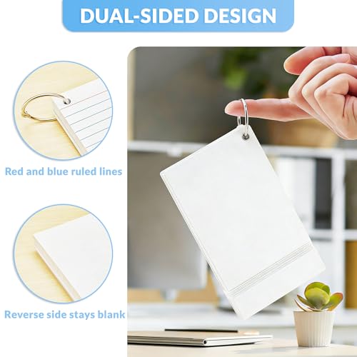 NEEWAY Ruled Index Cards with Ring 3x5 Inches, 200 Count Note Cards Lined, Flash Cards with Rings for Studying, Home and Office (White)